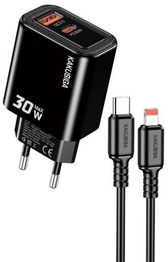 KAKUSIGA KSC-1658 PD30W + QC3.0 Private Model Charger Set (EU) Type-C to Lightning