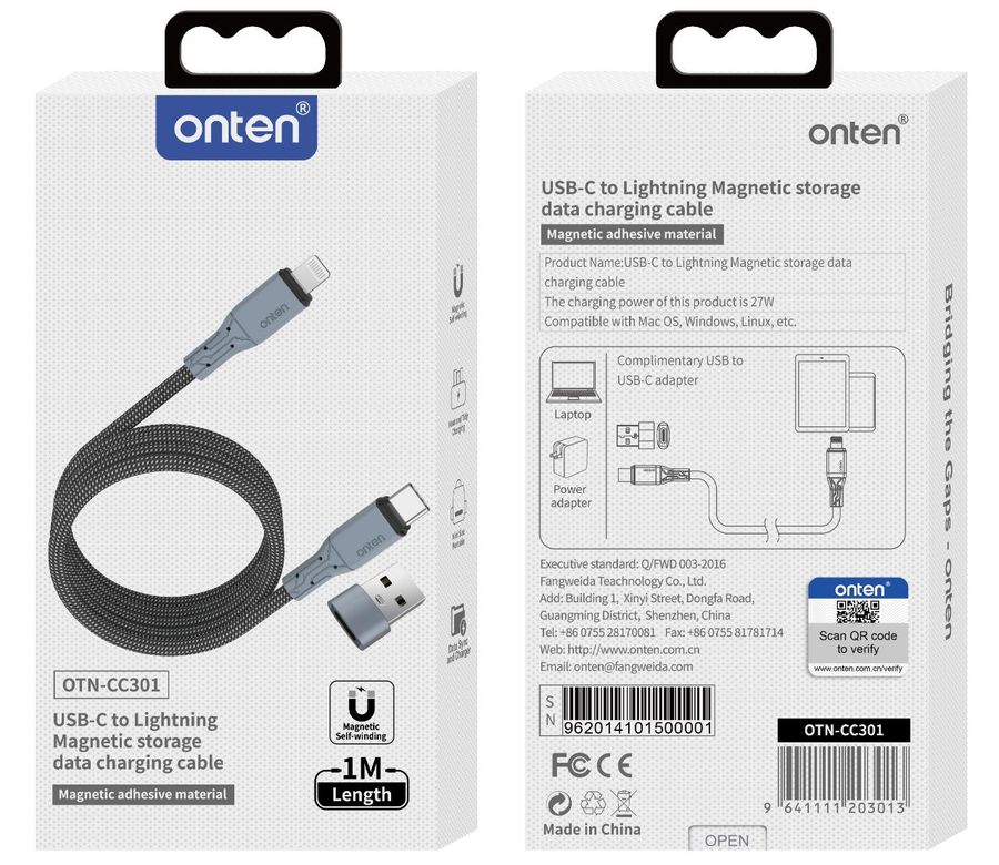 ONTEN OTN-CC301 USB-CC charging cable : PD65W (+TPE) : USB-A to C( to )