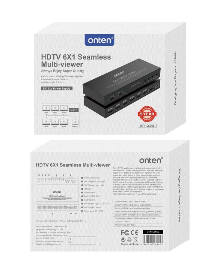 ONTEN OTN-CS961 6x1 HDMI 1.4 Seamless Multi-viewer 4K@30Hz 6x1HDMI 1.4 4K@30Hz