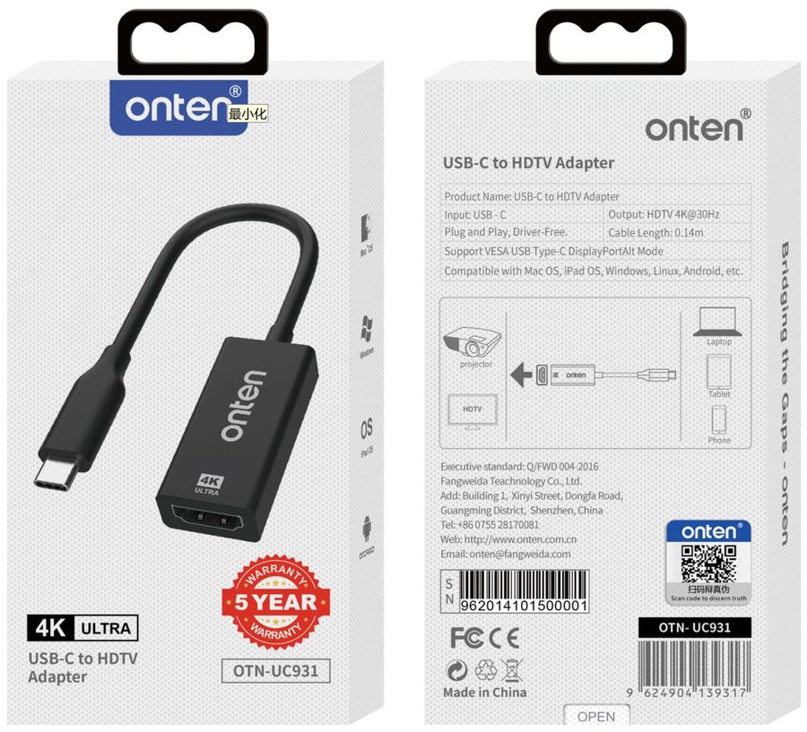 ONTEN OTN-UC931 USB-C to HDMI Adapter USB-C