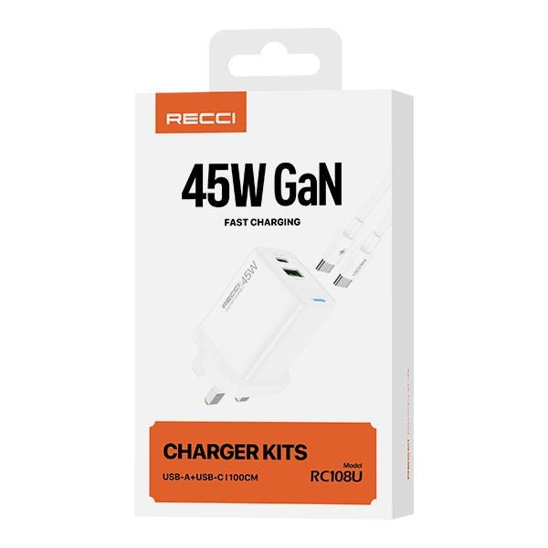 RECCI RC108U 45W GAN fast charger set UK PLUG