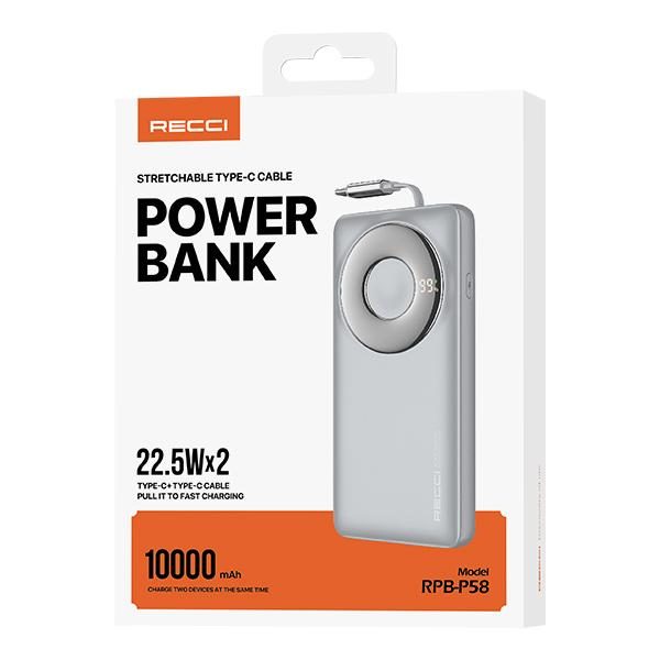RECCI RPB-P58 22.5W Retractable Cable Power BANK 22.5W+PD 20W