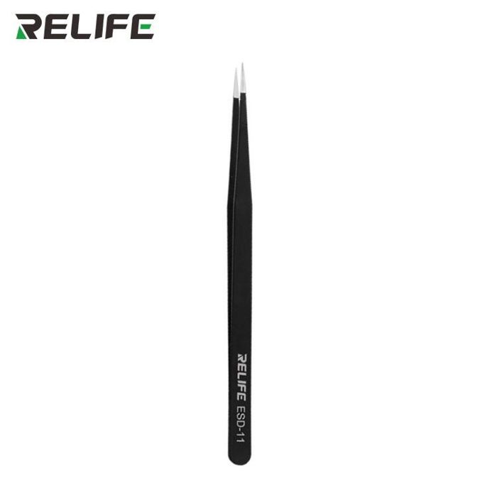 RELIFE RL-ESD-11 Black Anti-Static Straight Tweezers
