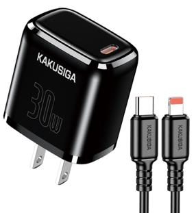KAKUSIGA KSC-1626 PD30W Charger Kit (Type-C to Lightning) (US)